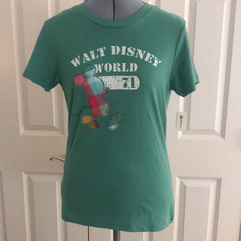New Mickey Mouse Walt Disney World 71 Geen & Plaid Tee Shirt Embroidered…